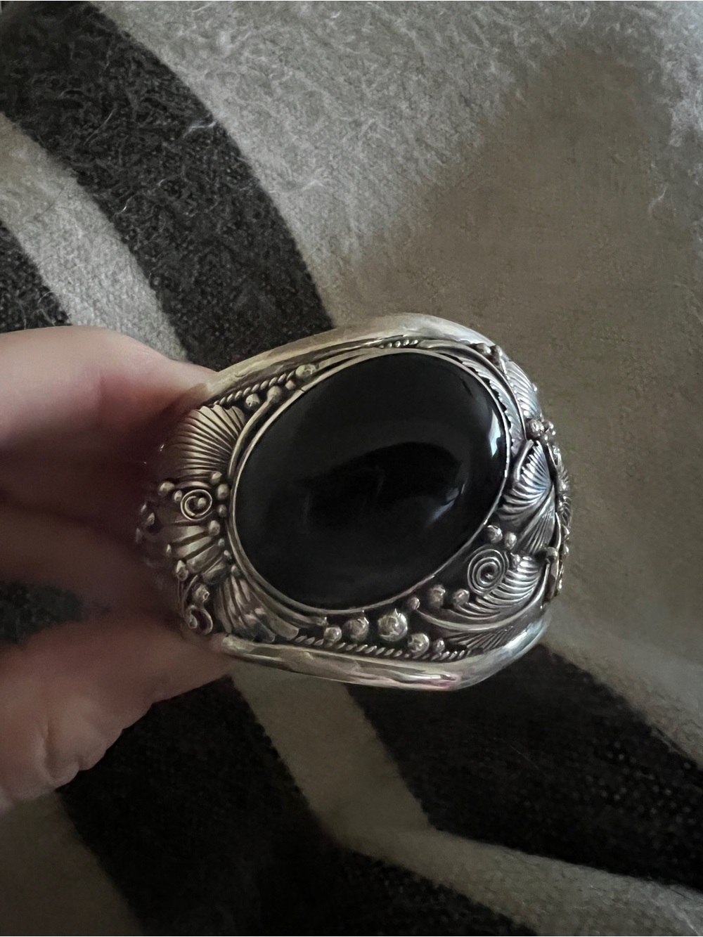 Bold Sterling Black Onyx Stone Statement Cuff by Jameson Delgarito